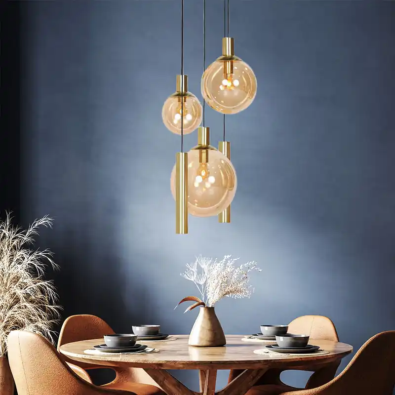 Bestel Nu Hanglamp, metaal, glas, amber, LED-spots, D 60 cm