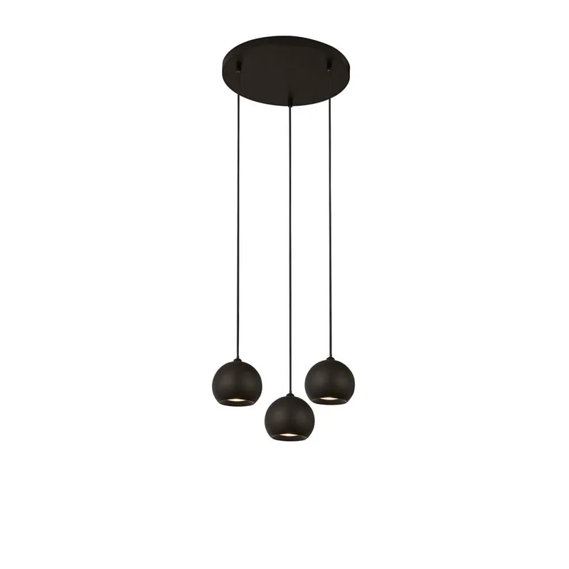 Populair Hanglamp, staal, zandzwart, 3-vlam, hoogte 200 cm