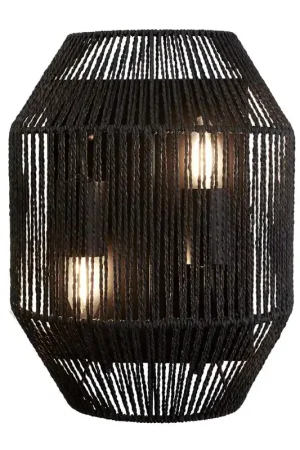 Wandlamp, touw, staal, zwart, 2-vlam Hoogte 30,5 cm Korting