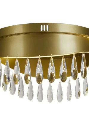 Direct Beschikbaar LED plafondlamp, roestvrij staal goud, glas, heldere kristallen, D 43 cm