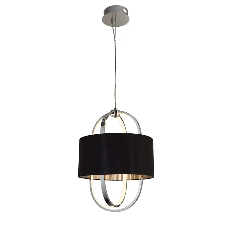 LED hanglamp, chroomstaal, zwart textiel, H 130 cm Lage Kosten