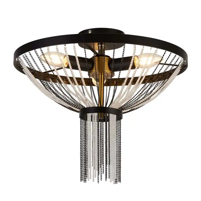 Hoge Kwaliteit Kroonluchter, 3-vlam, kristallen, zwart, messing, D 40 cm