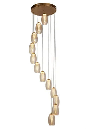 Aanbieding LED hanglamp, 12 vlammen, brons, amber-look, H 200 cm
