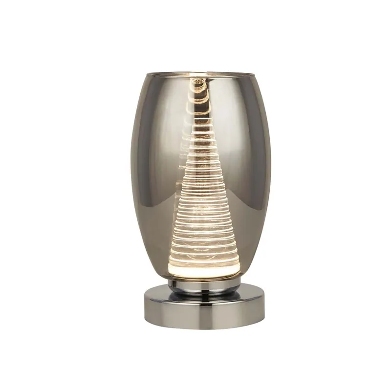 Superprijs Tafellamp, chroom metaal, rookkleurig glas, H 20,5 cm