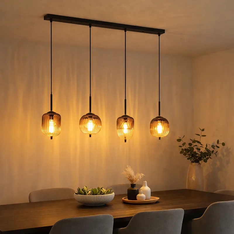 Korting Hanglamp, zwart metaal, rookglas, H 120 cm