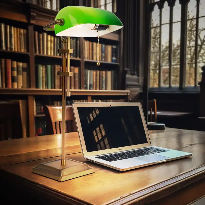 Banker lamp Tafellamp, groen, messing, in hoogte verstelbaar, H 56 cm Actieprijs