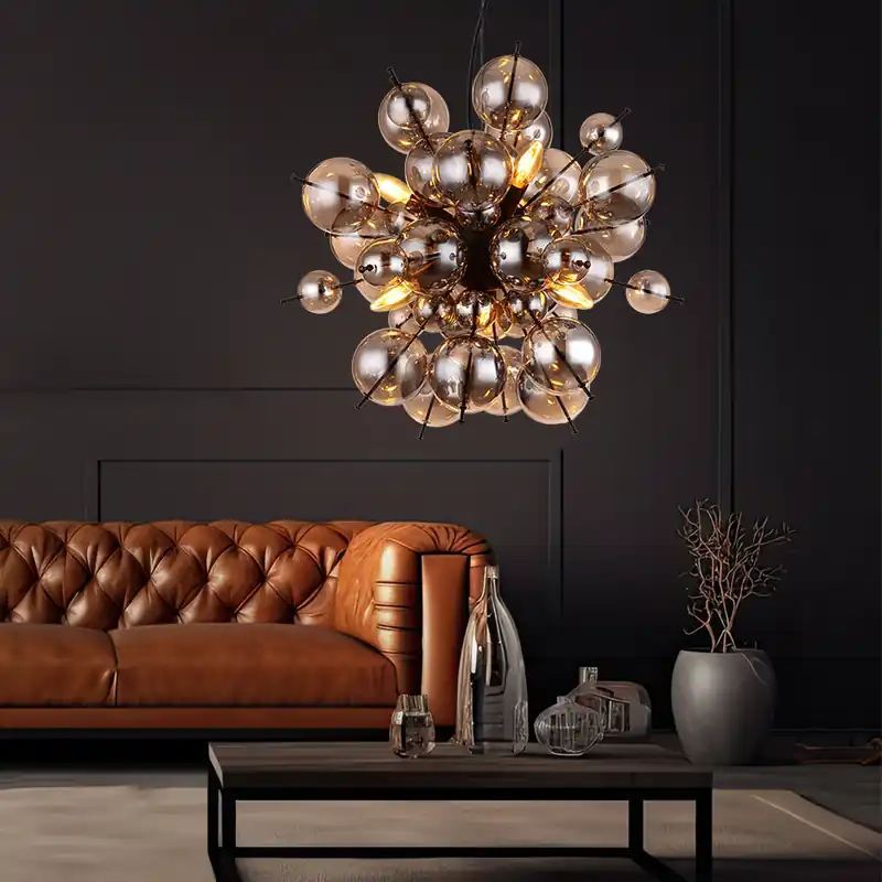Hanglamp, metaal, glazen kralen rookkleur, D 55 cm Betaalbaar