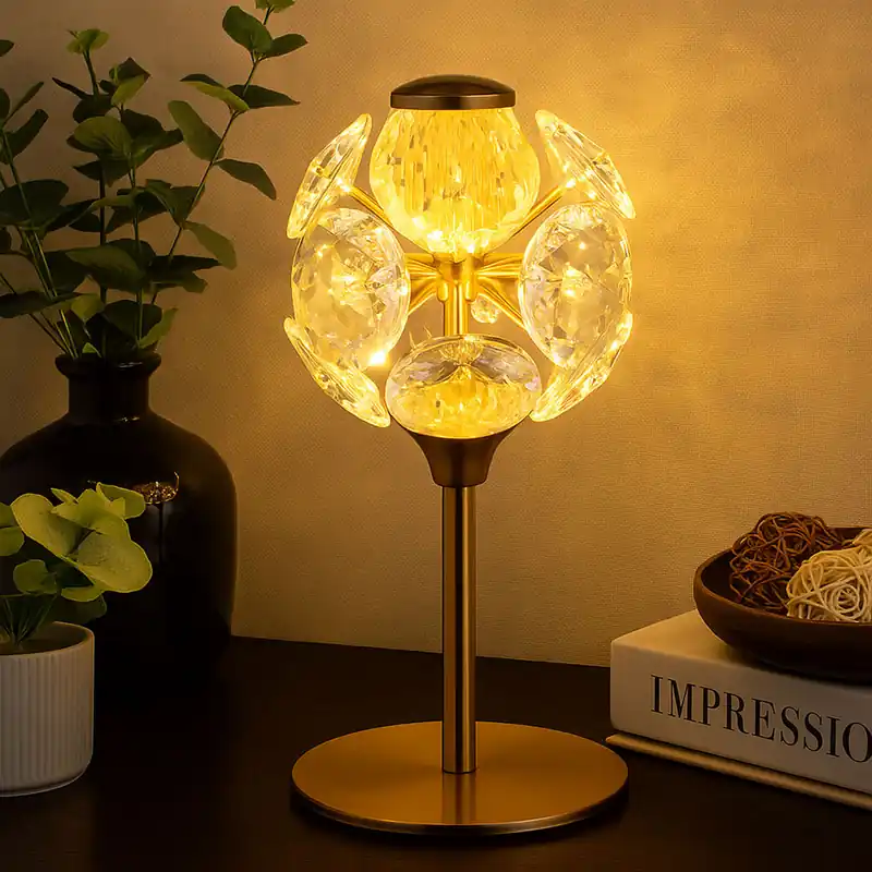 LED tafellamp, goud, heldere kristallen, h 26,5 cm Rechtstreeks Van De Fabrikant