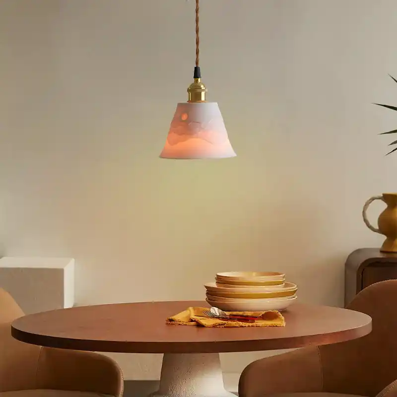 MountainGlow - Mid-Century Keramische Hanglamp met Bergmotief Beperkte Voorraad