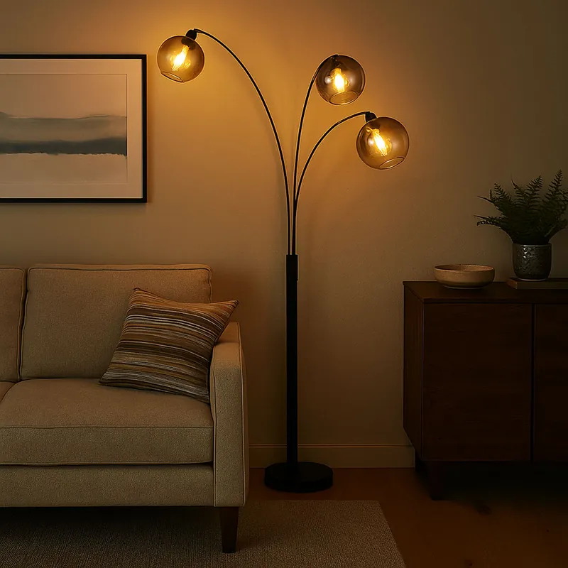 Direct Beschikbaar Staande lamp, metaal, mat zwart, rookkleurig glas, H 200 cm