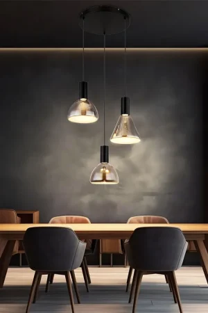 Actieprijs Hanglamp, zwart metaal, rookkleurig glas, H 150 cm