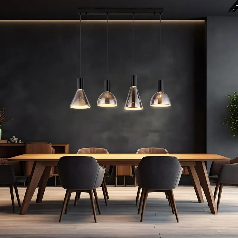 Laatste Versie Hanglamp, metaal, mat zwart, rookglas, 4-bol
