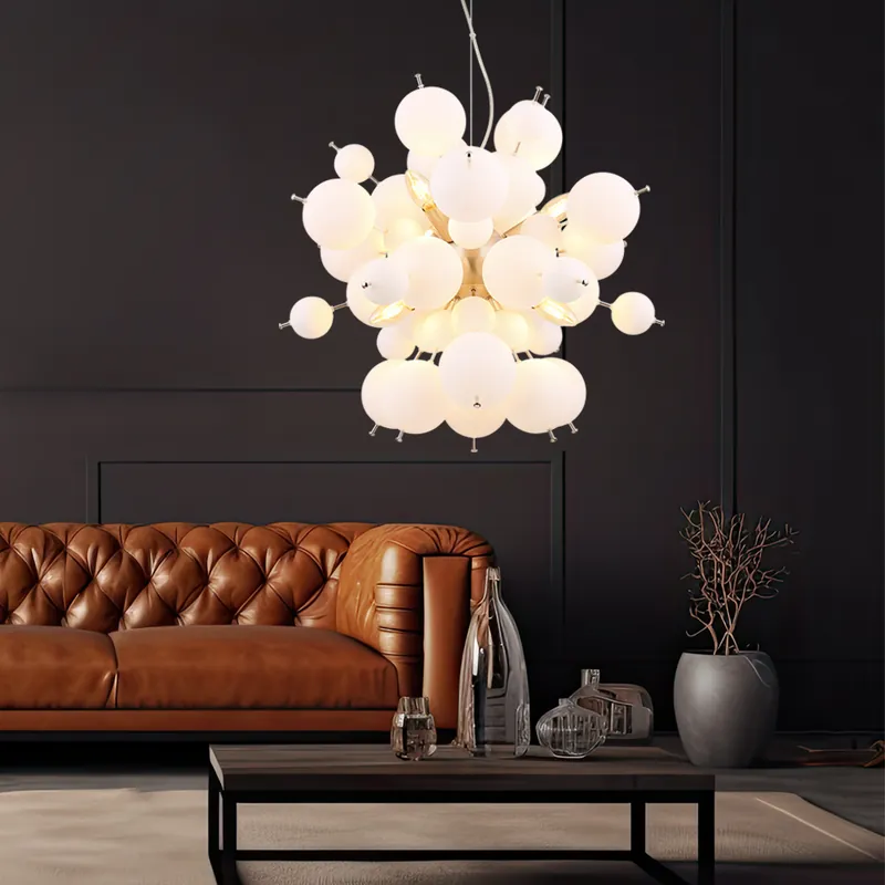 Hanglamp, metaal, mat nikkel, glazen bollen, D 55 cm Voordeelprijs