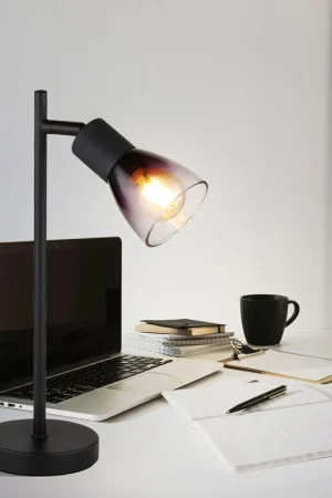 Alleen Vandaag Tafellamp, zwart metaal, rookglas, H 35 cm