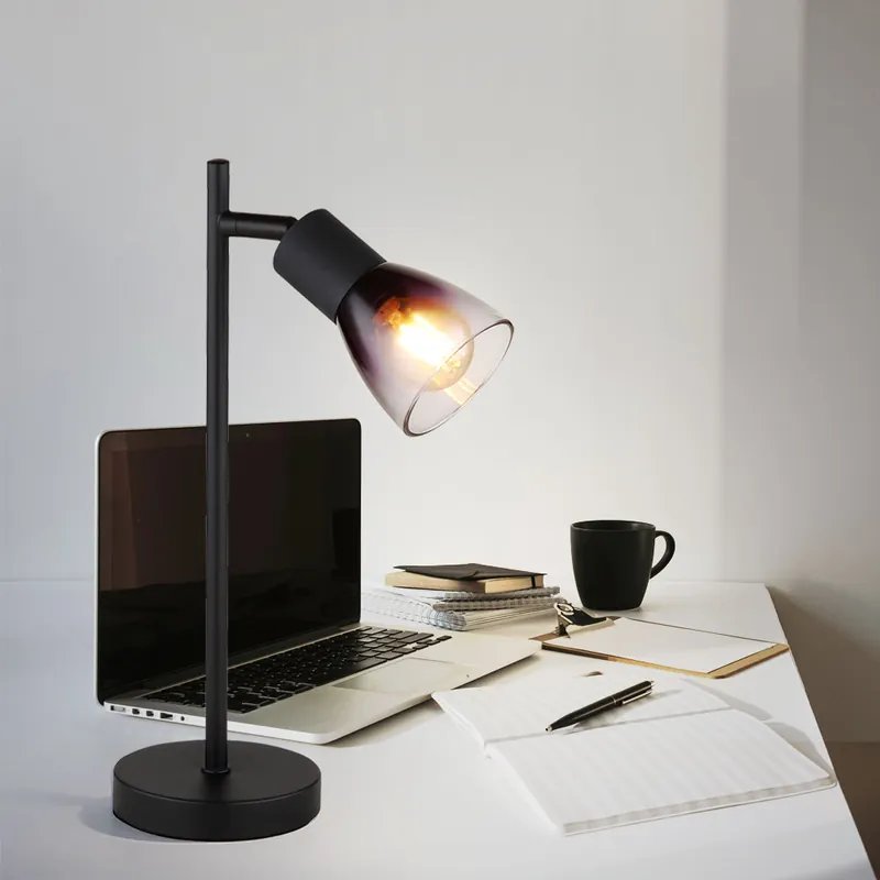 Alleen Vandaag Tafellamp, zwart metaal, rookglas, H 35 cm