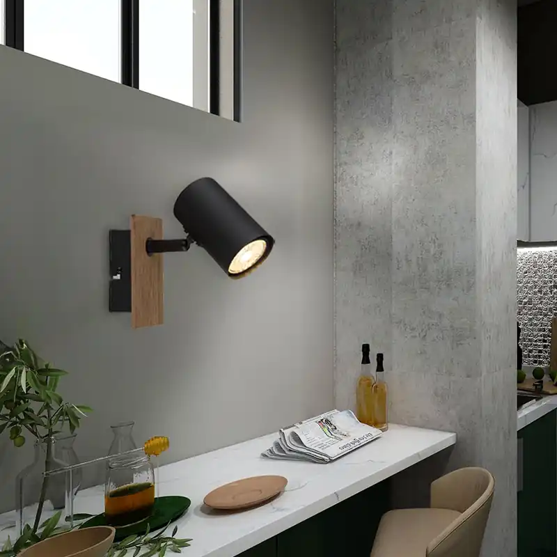 Bestel Nu Wandlamp, verplaatsbare spot, hout, zwart, H 13,4