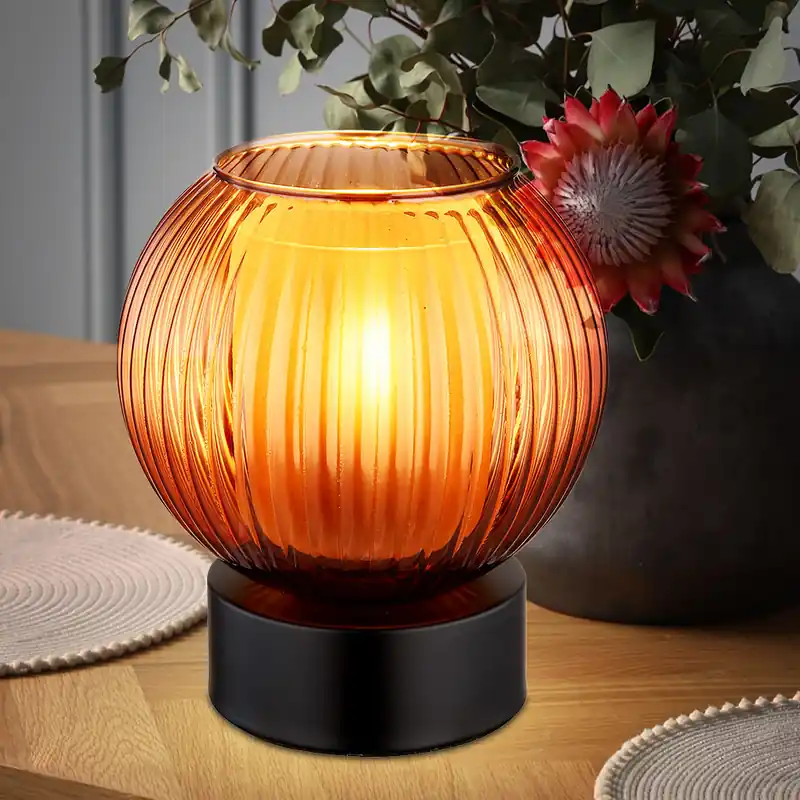 Superprijs Tafellamp zwart, bronskleurig glas, H 17 cm