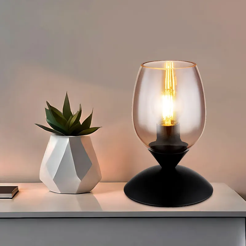 Beperkte Voorraad Tafellamp zwart, rookglas aanraakschakelaar, H 18 cm