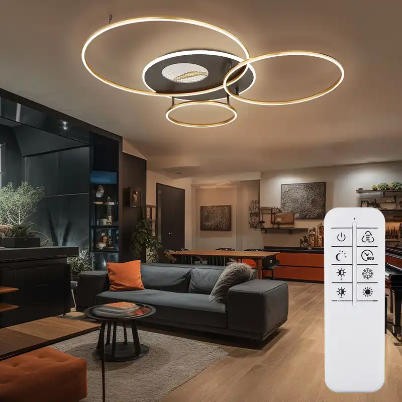 LED plafondlamp, goud, dimmer, afstandsbediening, L 126,4 cm Alleen Vandaag