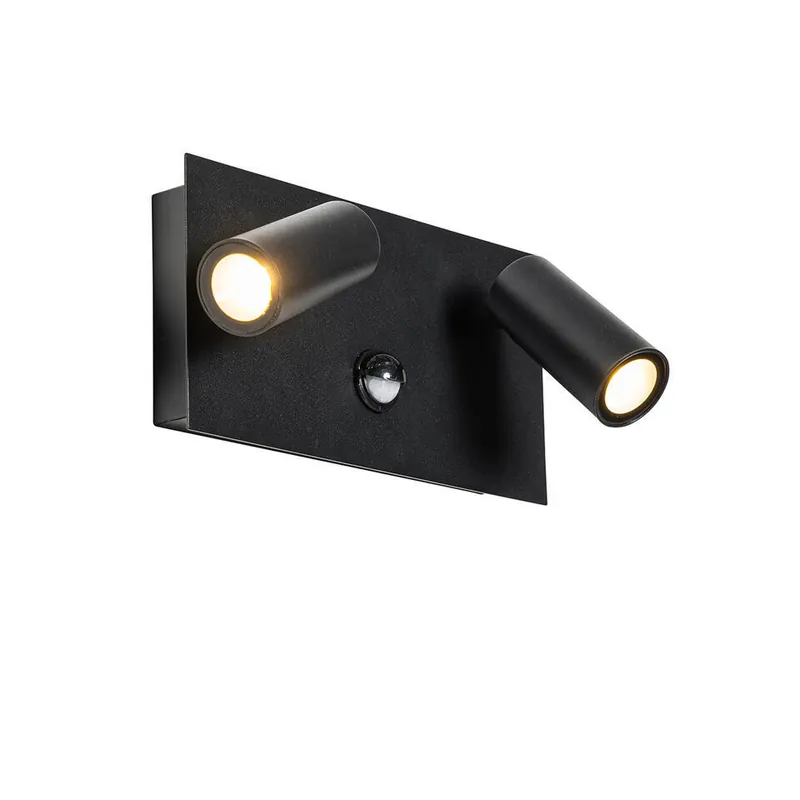 Shop Nu Qazqa wandlamp met bewegingssensor simon zwart geïntegreerde led