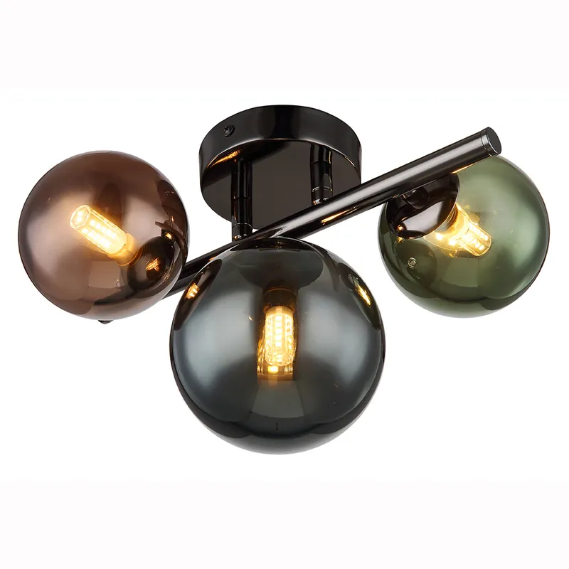 Voordeelprijs LED plafondlamp, glazen bol spots, zwart, H 20,5 cm