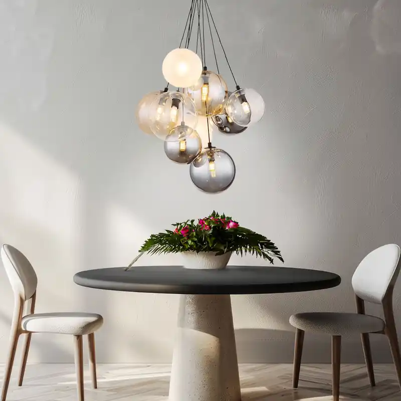 Hanglamp, 9-bol, glazen bollen, rookkleurig, D 45 cm Hoge Kwaliteit