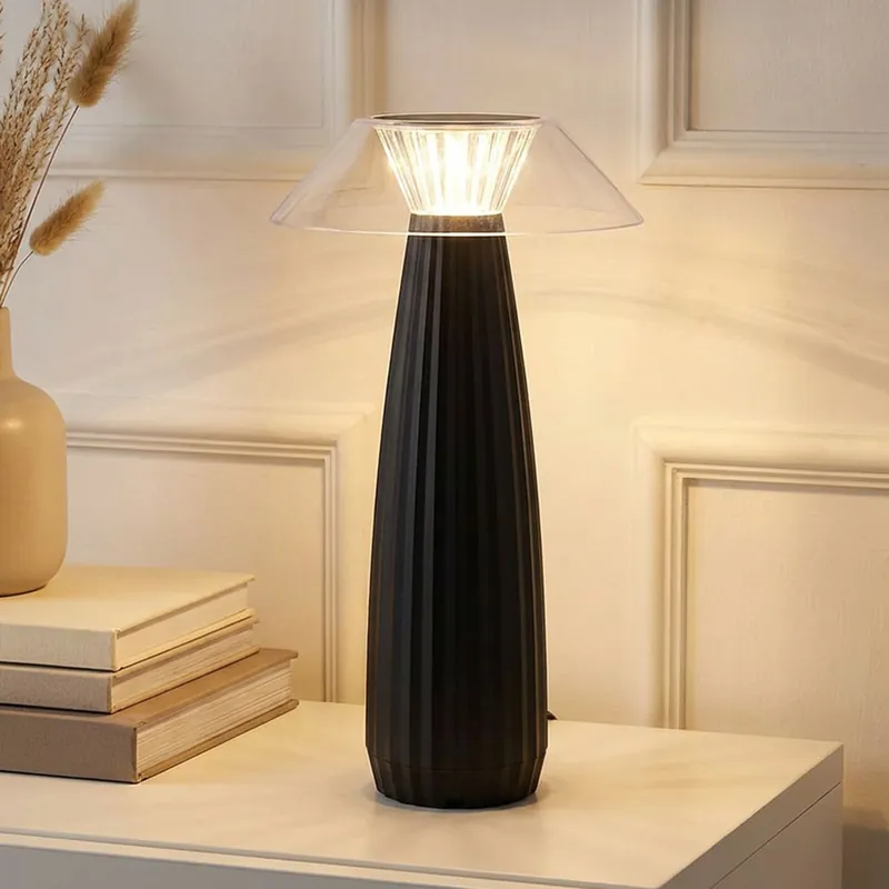Fabrieksprijs LED tafellamp, tafellamp, zwart, touchdimmer, oplaadbare batterij, H 28 cm