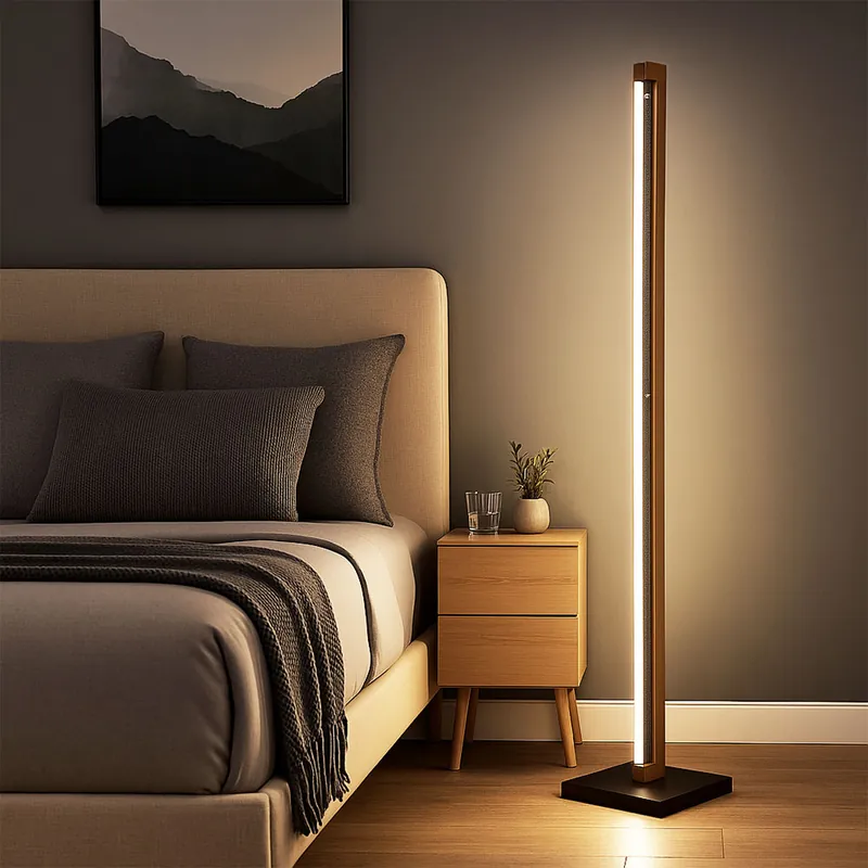 Gratis Retour LED vloerlamp, metaal, donkerbruin hout, sterdecor H 113 cm