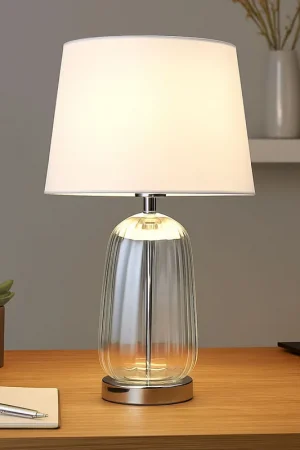 Aanbieding Tafellamp, glas, textiel, zilver, verchroomd, H 52 cm