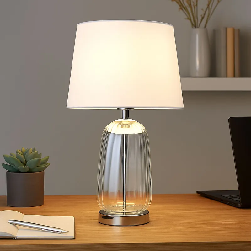 Aanbieding Tafellamp, glas, textiel, zilver, verchroomd, H 52 cm