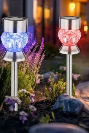 2x RGB LED-zonnelicht, roestvrij staal, kristallen, H 35 cm Seizoensaanbieding