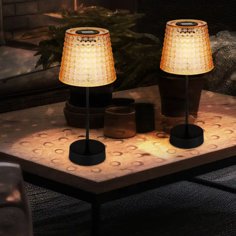 Set van 2 LED solarlampen, tafellamp, kristal look, H 29cm Op = Op