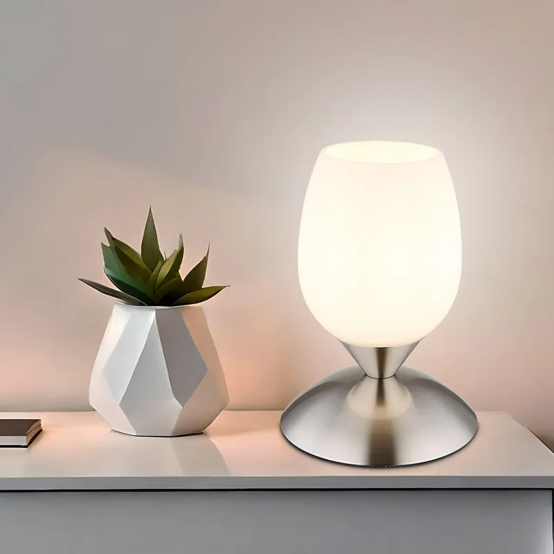 Tafellamp nikkel, opaal glas, aanraakschakelaar, H 18 cm Gereduceerde Prijs