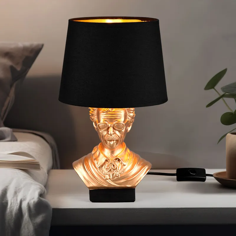 Tafellamp, keramiek, goud, stof, zwart, H 36 cm Laatste Kans