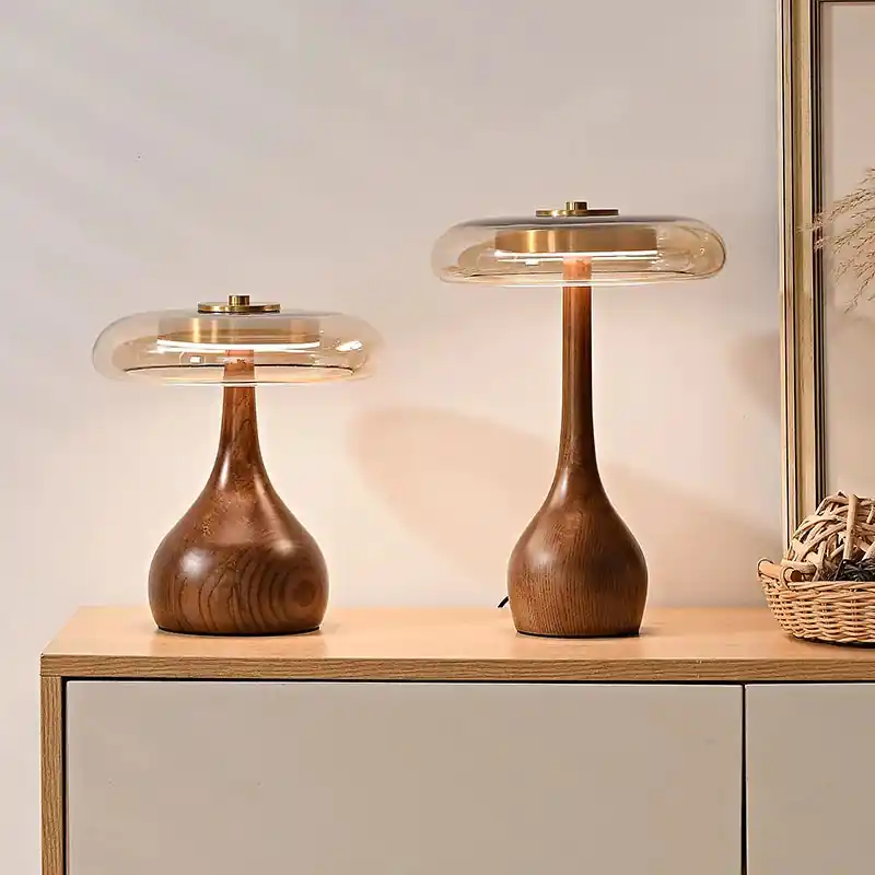MushroomLuxe – Vintage Koperen Tafellamp met Glazen Design Op = Op