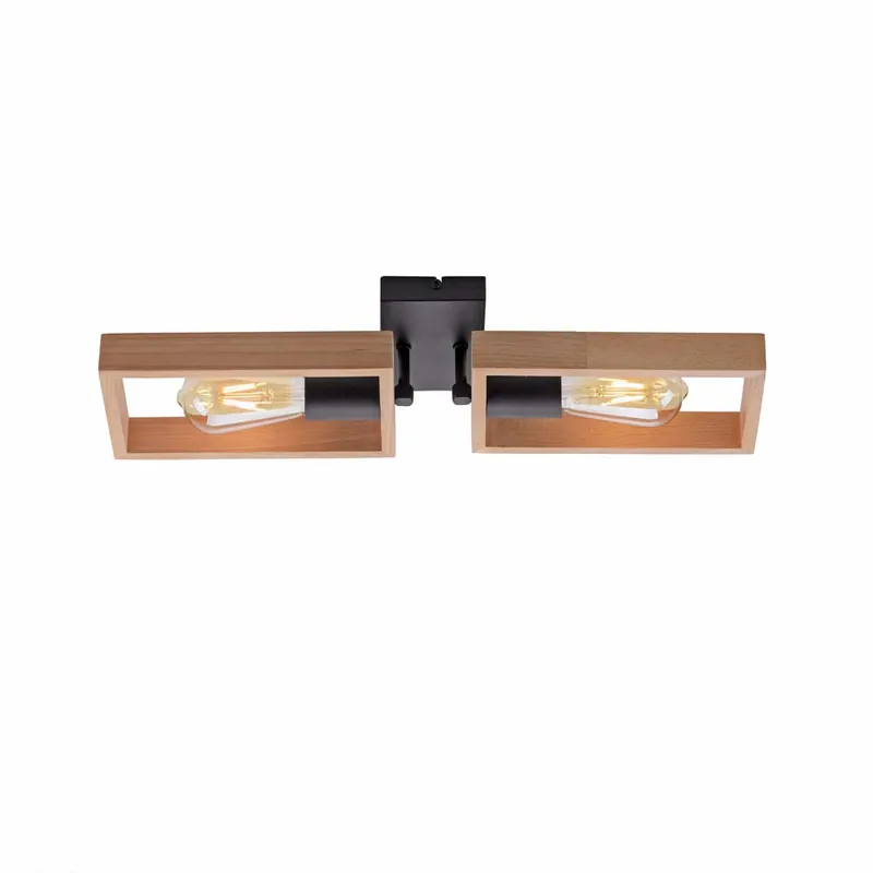Must-Have Plafondlamp, natuurlijk hout, zwart, 2 vlammen, L 57 cm