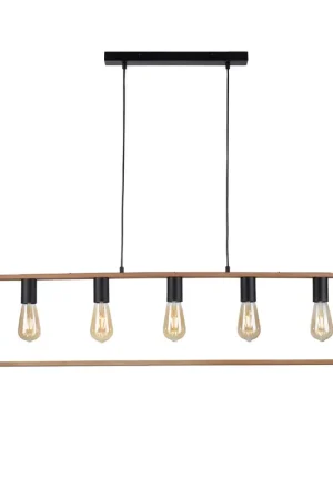 Beperkte Voorraad Hanglamp, hout, zwart, 5-bol, L 100 cm