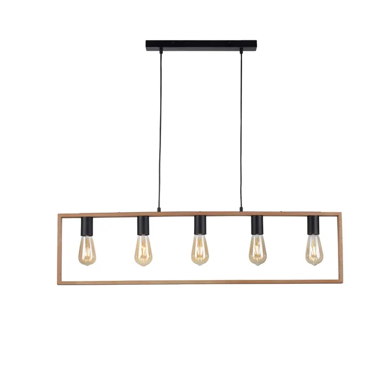 Beperkte Voorraad Hanglamp, hout, zwart, 5-bol, L 100 cm
