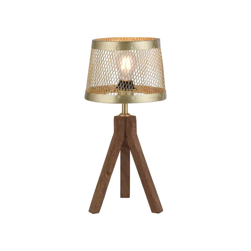 Nieuw Tafellamp, mat messing, mangohout, H 44 cm