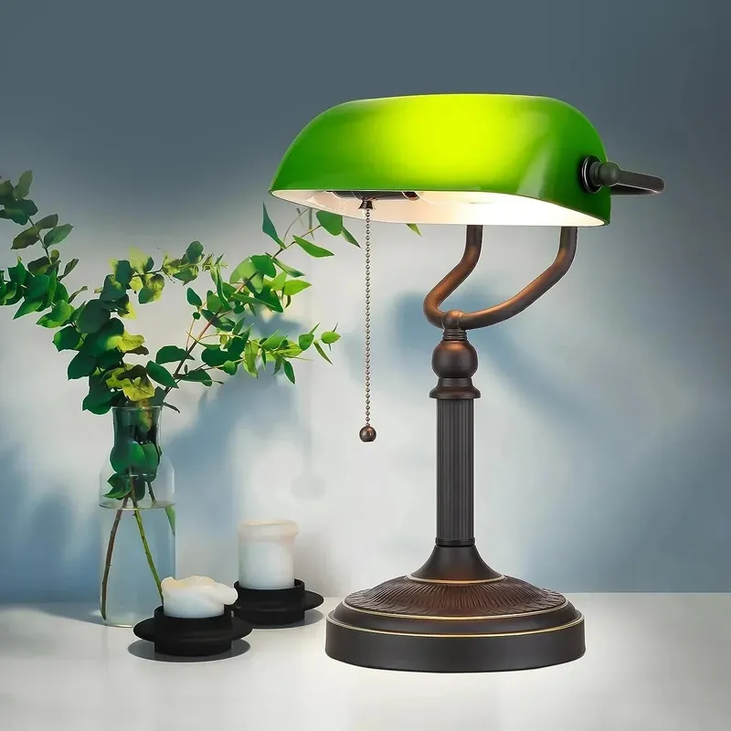 Laatste Versie LumiBank - Klassieke Bankierslamp met Groen Glas in Retro Stijl voor Kantoor & Woonkamer
