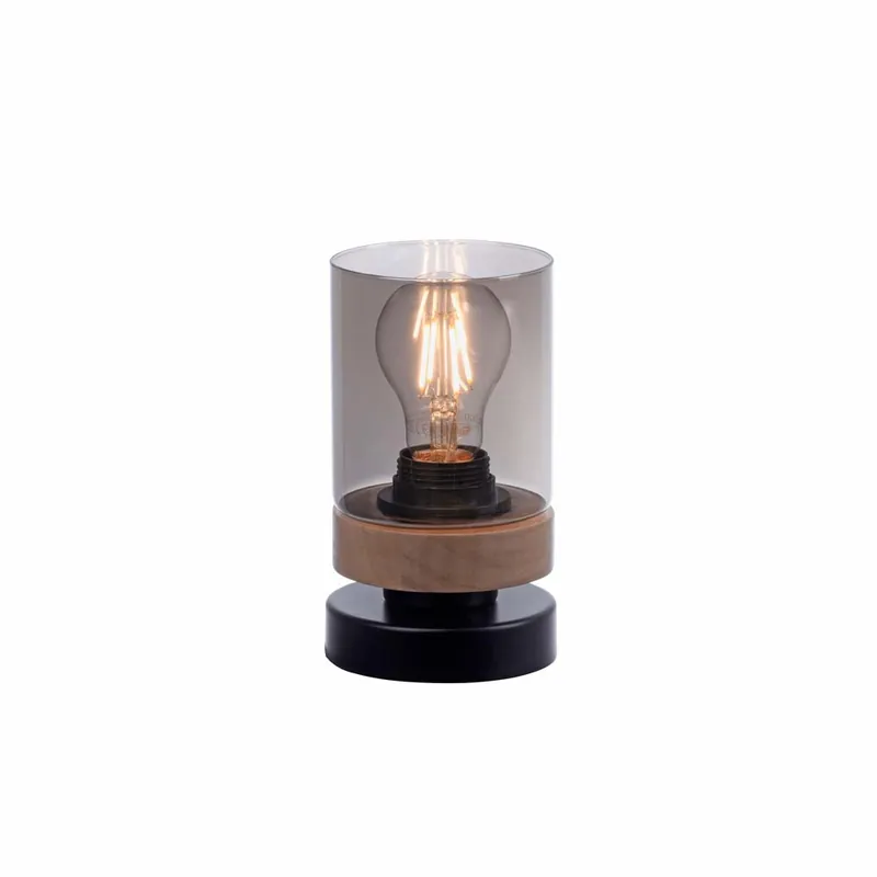 Populair Tafellamp, hout, rookglas H 18 cm