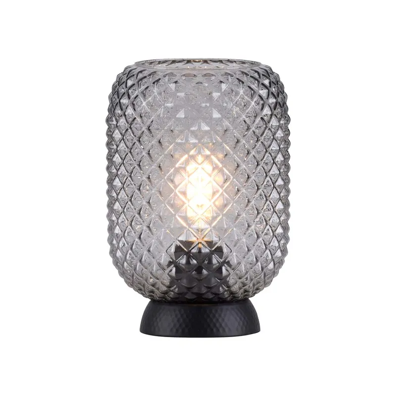 Tafellamp, zwart, gecanneleerd rookglas, H 22,5 cm Alleen Vandaag