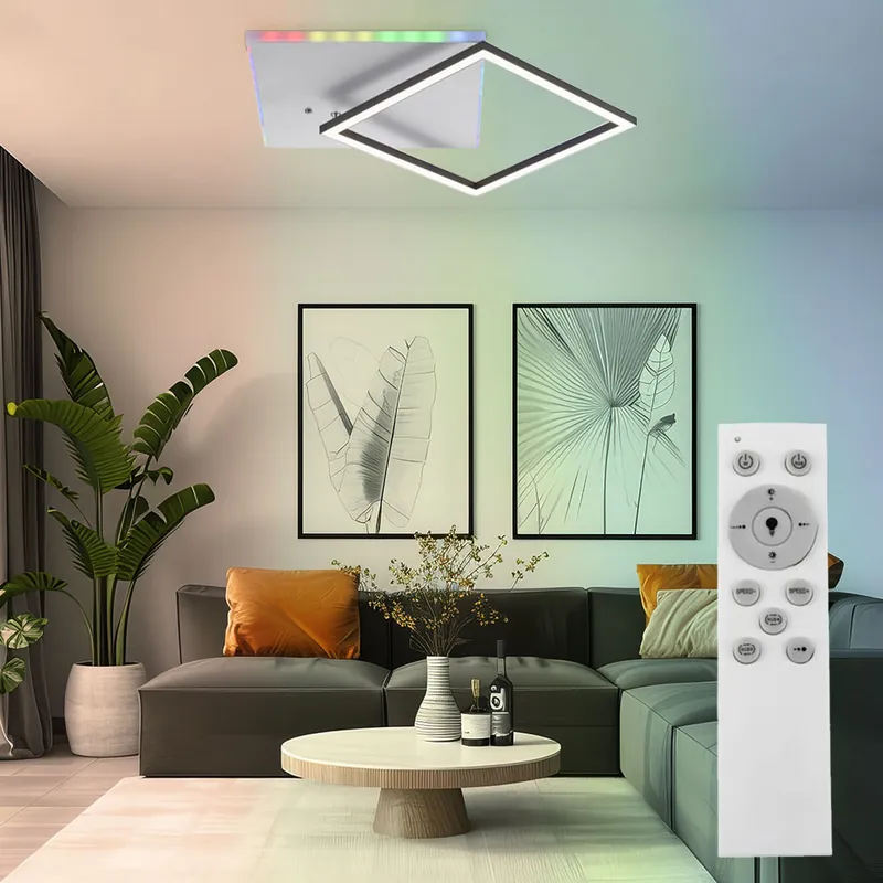 LED plafondlamp, staal, dimbare afstandsbediening RGB LED, L 59 cm Favoriet