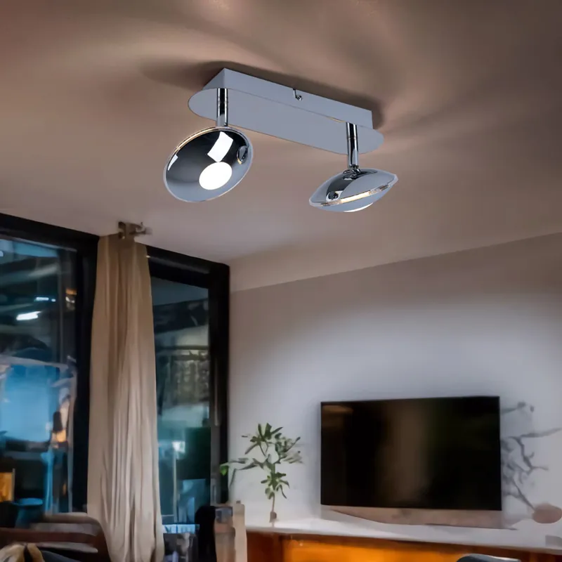 LED plafondlamp, 2 vlammen, chroom, gesatineerd, L 25cm Favoriet