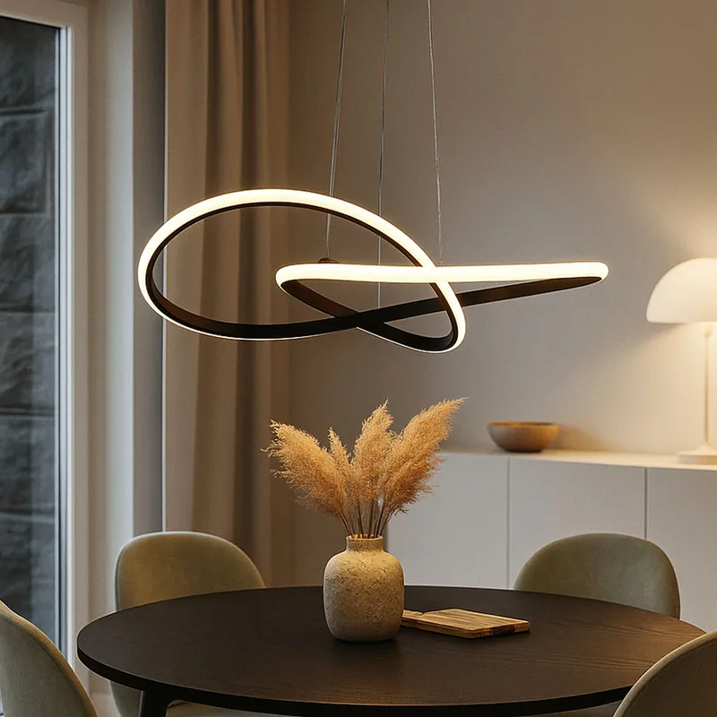 LED hanglamp, aluminium, zwart, gebogen, D 50 cm Gecertificeerd