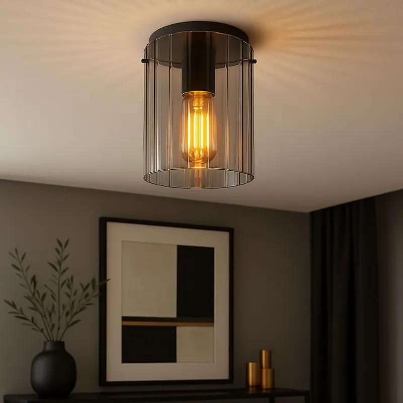 Plafondlamp, plafondlamp, glas, rook, grijs, H 23 cm Uitverkoop