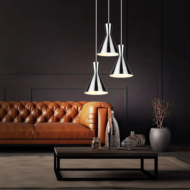 Hanglamp, 3 vlammen, metaal, mat nikkel, H 150 cm Gratis Verzending