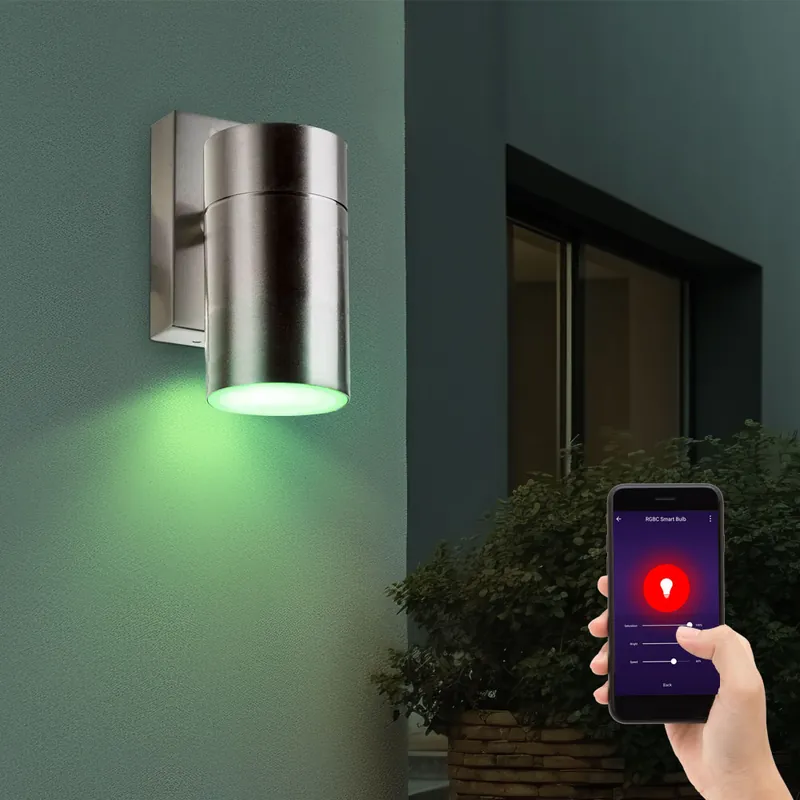 RGB LED wandlamp, roestvrij staal, app/voice control, H 10cm Voordeelprijs