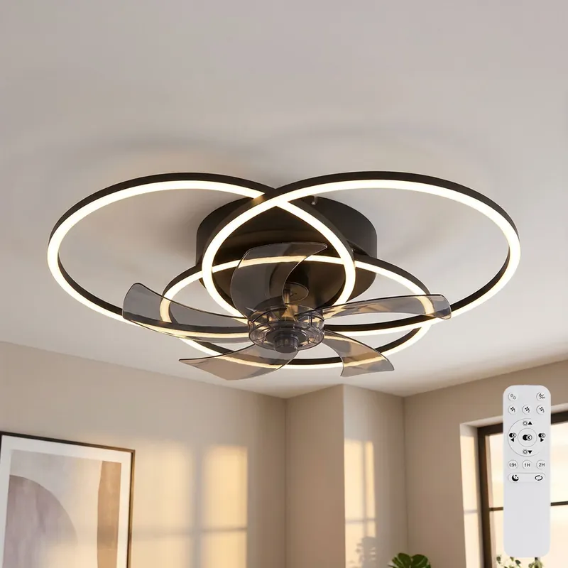LED plafondventilator, zwart, dimbaar, afstandsbediening, D 58 cm Laatste Versie