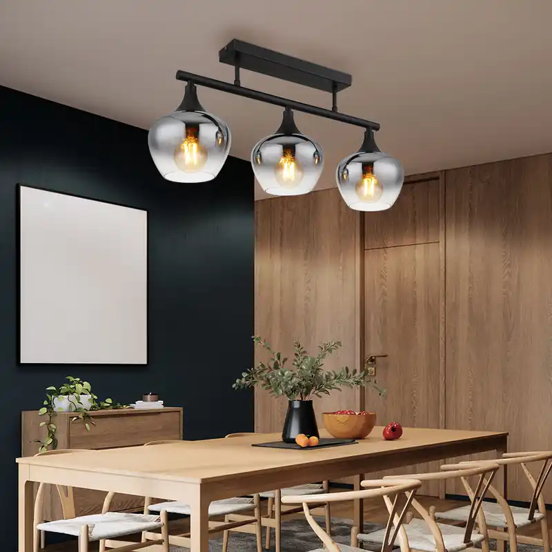 Hete Deal Plafondlamp, 3-vlam, rookglas, mat zwart, L 65 cm